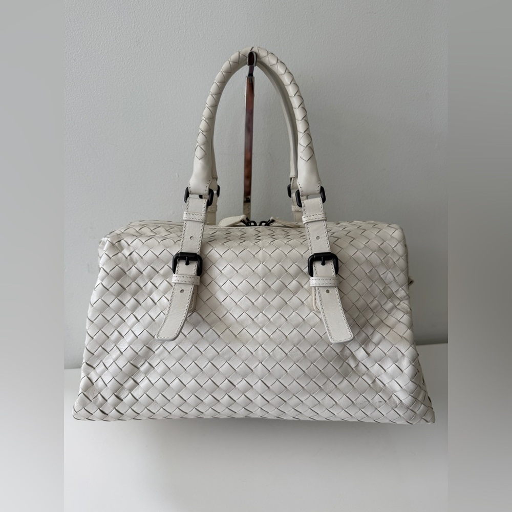 BOTTEGA VENETA White Intrecciato Woven Nappa Leather Satchel Bag Handbag